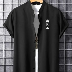 Men crown and playing card print shirt